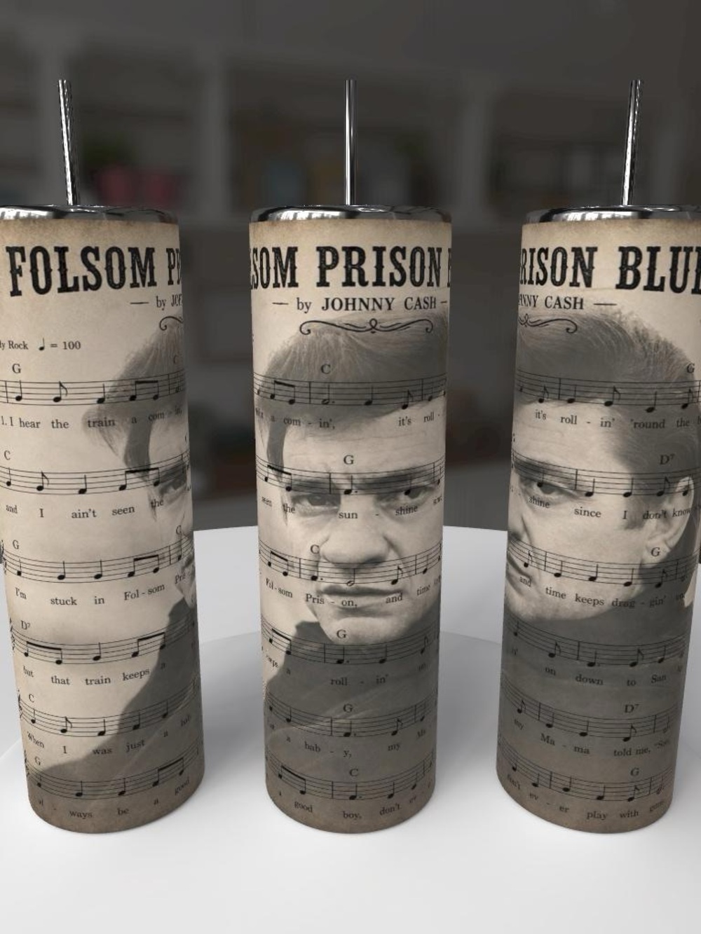 Folsom Prison Blues Sheet Music Tumbler - Johnny Cash Print - Beige